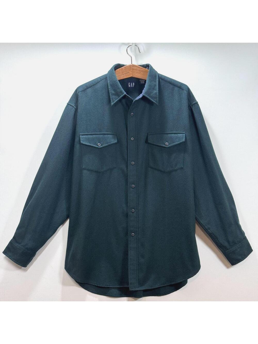 VTG 90’s GAP Dark Green Wool Chamois Shirt Jacket - XL - Picture 1 of 5